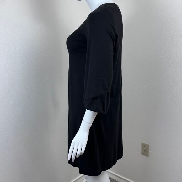 Lafayette 148 Women Size L Black Jersey Knit Stretch 3/4 Sleeve Shift Midi Dress - Picture 9 of 14